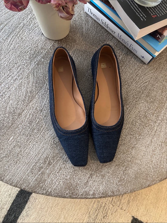 Toteme Shoes - Toteme Dark Blue Denim Square Toe Ballet Flat
